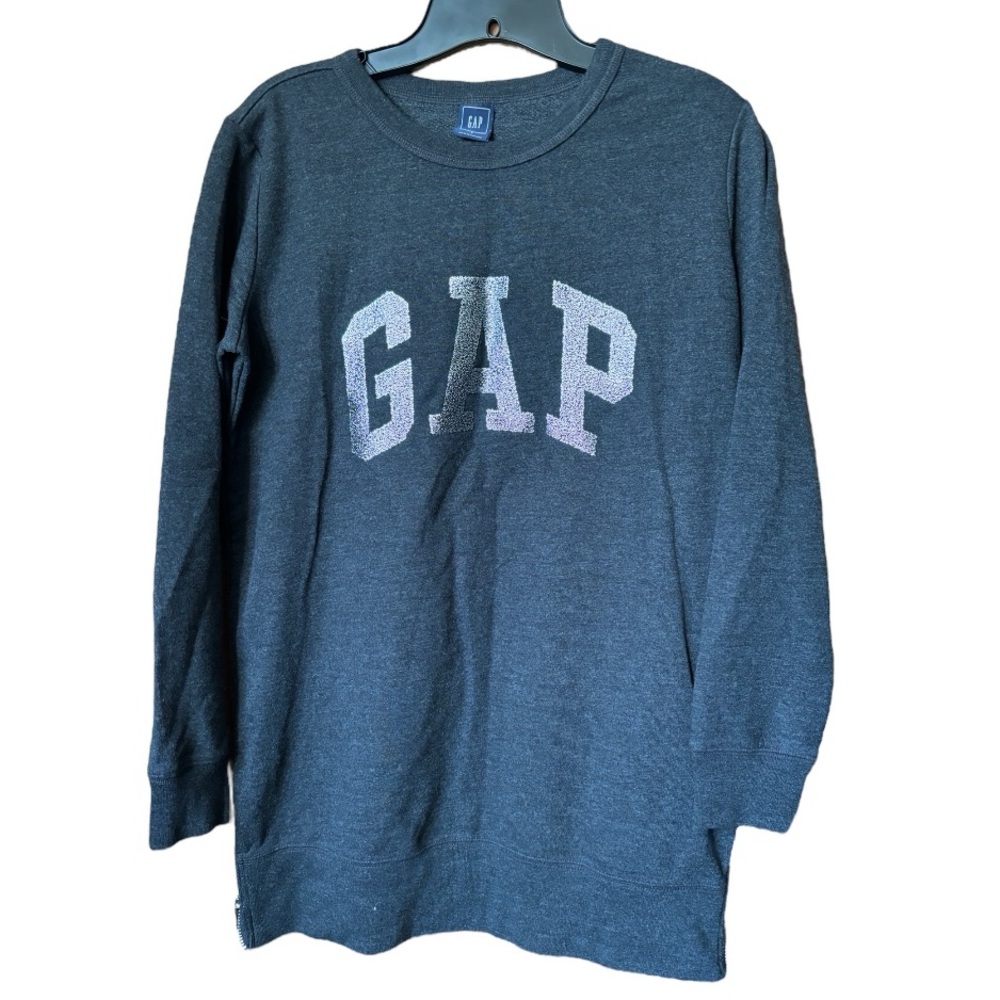 Gap Sweatshirt Charcoal Black Silver Logo pullover shirt size S